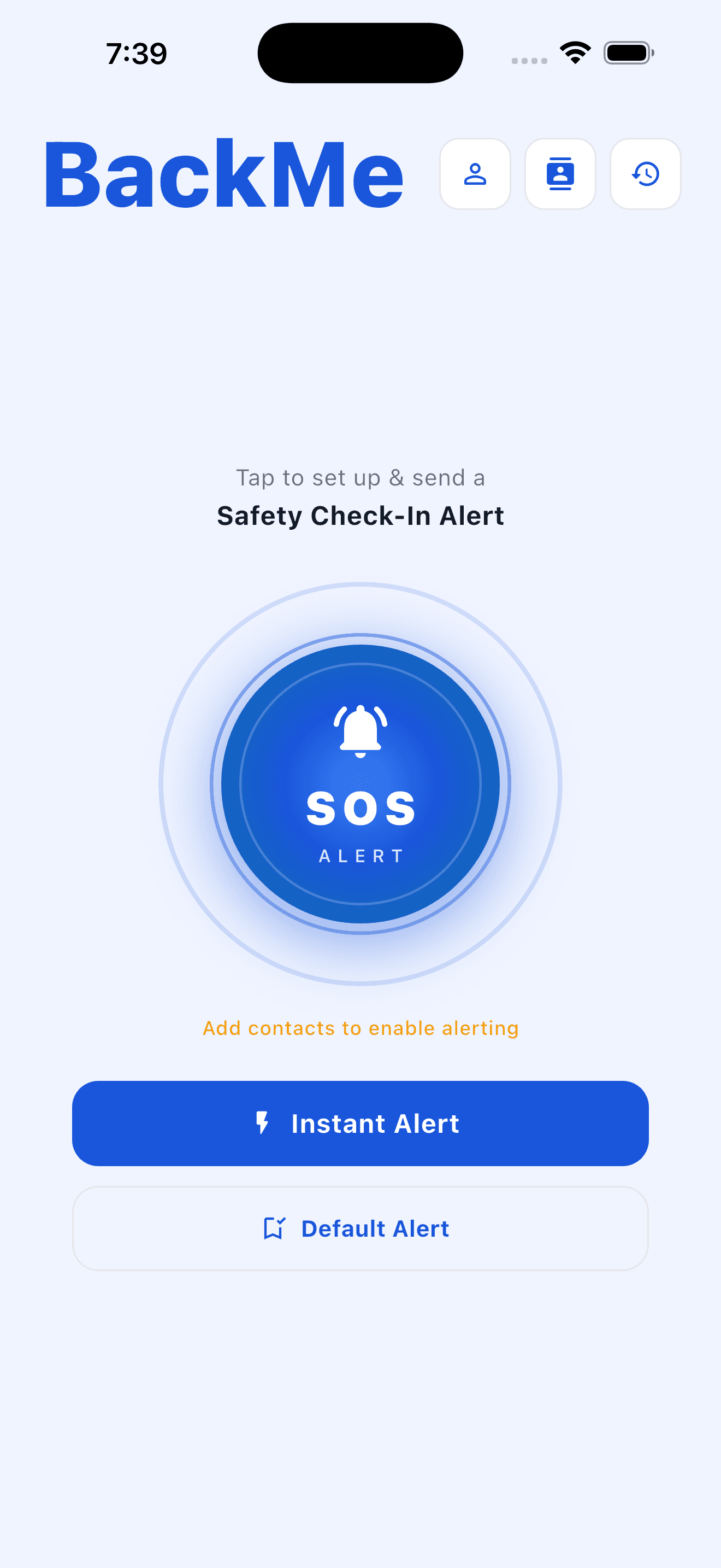 BackMe app — start a safety timer